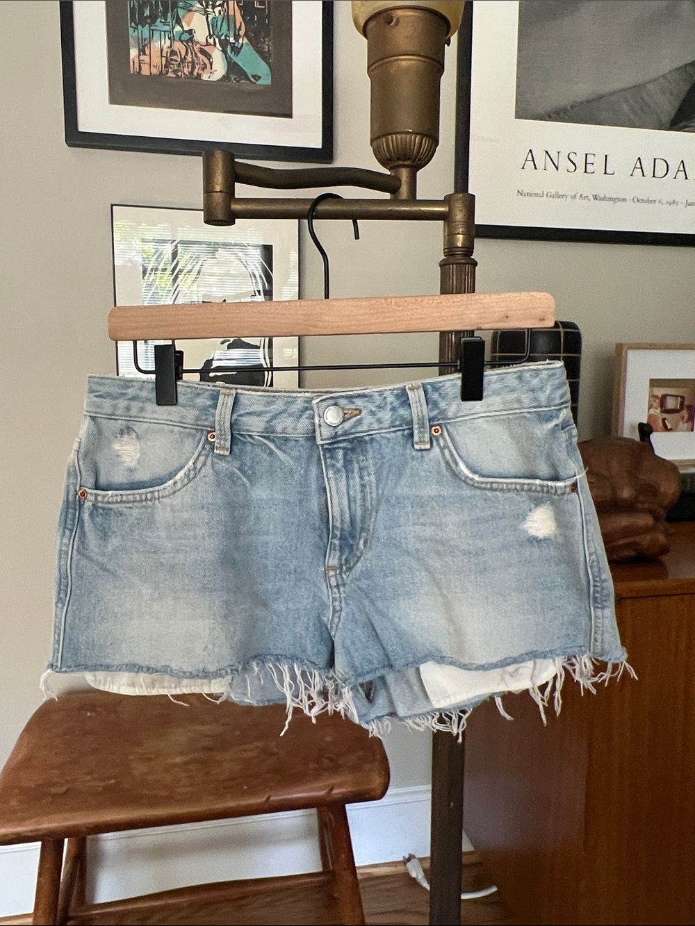 Topshop Light Wash Distressed Denim Shorts